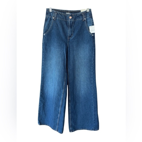 We The Free People Harlow Wide Leg Jeans Rolling River Blue Mid Rise Size 26 NWT - Picture 1 of 7